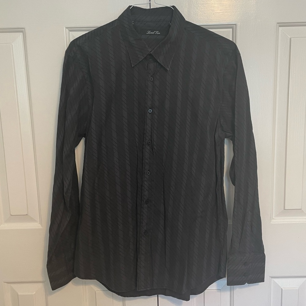 Young Mens Casual Button Up Black & Gray Textured Shirt, XXL